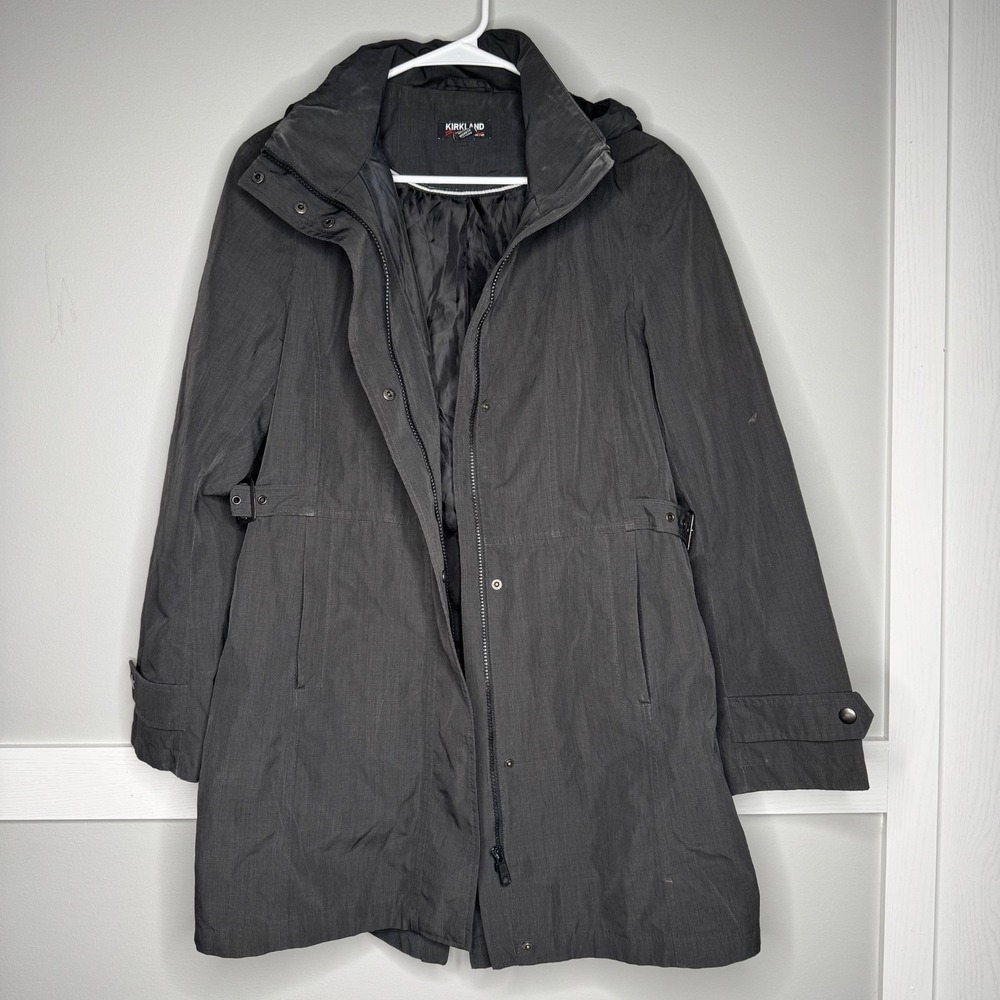 Kirkland Signature Women's Trench Coat | Medium Black Hooded Long‎ Jacket